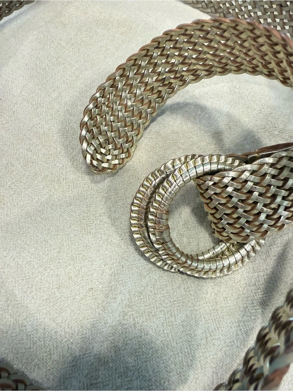 J. Crew metallic gold braided leather belt retro 70s S/M